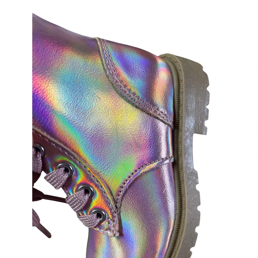 Old Navy Kids Pink Iridescent Holographic Lace Up Side Zip Combat Boots Size‎ 6 - Picture 9 of 12